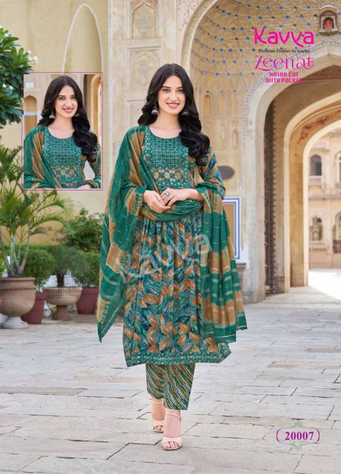 Zeenat Vol 20 By Kavya Foil Printed Naira Cut Kurti With Bottom Dupatta Wholesale Market In Surat
